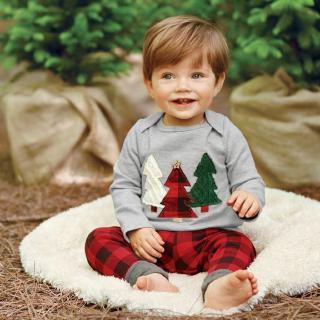 (skybuity66.ph) Infant Baby Kids Girls Boys Christmas Xmas Print Shirt Tops Plaid Pants Outfits
