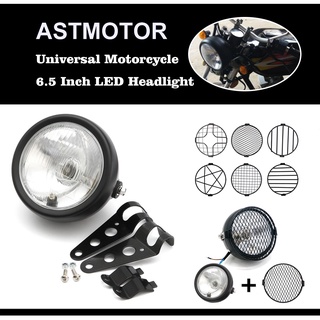Universal 6.5 inch Motorcycle Retro Headlight Hi/Low Bean Bulb Head Light Lamp & Grill Mask &Bracket
