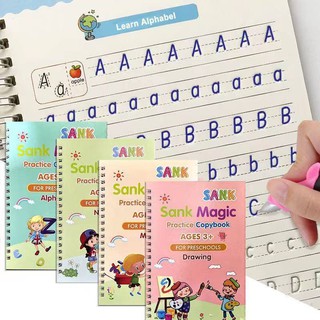4 Book Kids Reusable Learning Copybook Reading and Writing Book Education Stationery Books Pen Set