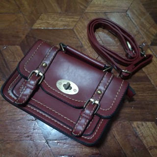 Vintage style wine red satchel bag