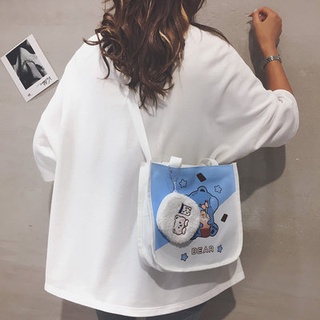 ♖≐Cute cartoon print canvas bag female 2021 summer new Japanese large capacity student shoulder cros
