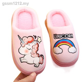 ∏【sealynn】Boy/girl Slippers unicorn Disney Cartoon Cute Winter Half Pack Bedroom Kids Shoes Plush Slipper Soft Indoor home