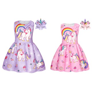 Little Girl Dress Star Rainbow Unicorn Costume Cartoon Print Sleeveless Birthday Party Clothes