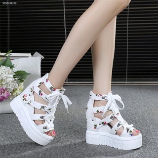 Summer new style small floral lace-up platform women s sandals sexy women s shoes with increased thi (3)