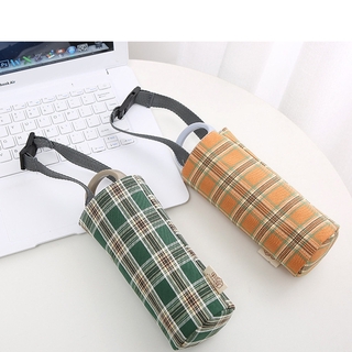 Grid Water Cup Protective Case Travel Bottle Insulation Bags Holder Portable Cotton Linen Bag (7)