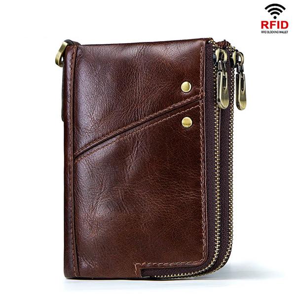 RFID Genuine Leather 12 Card Slot Casual Wallet For Men