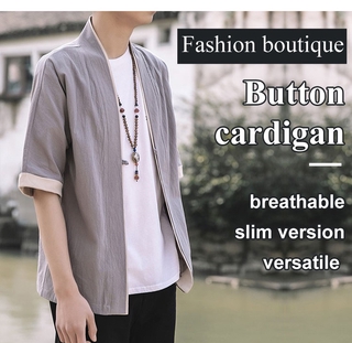 New Chinese Style Jacket Fifth-sleeves Tang-style Japanese Style Button Cardigan Loose for Man