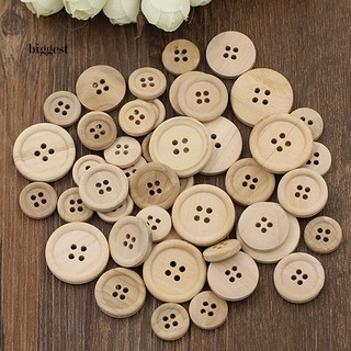 ☆BIG☆50 Pcs Mixed Wooden Buttons Natural Color Round 4-Holes Sewing Scrapbooking DIY