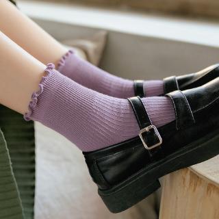 Fashion Solid Color Knit Ruffle Turn-Cuff Soft Cotton Ankle socks