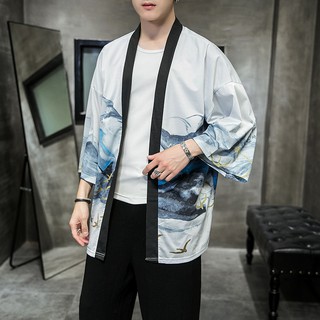 Mens Vintage Floral Printed Loose Kimono Baggy Boho Short Sleeve Top Shirt (9)