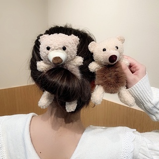 Cute Plush Bear Scrunchies Rubber Bands Headband Hair Clip Hair Rope Hair Accessories Elastic Hair Tie Fashion Lovely Ponytail