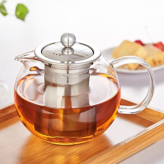 Pandapark Round Glass Pot Thickened Flower Teapot Glass Teapot
