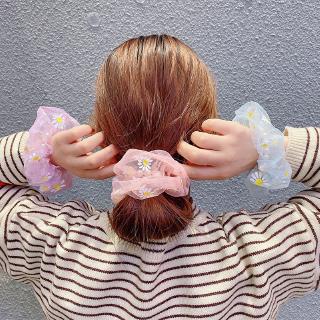 Flower Chiffon Scrunchies/ cute Lace Hair Bands/Daisy Flowers Thin Mesh Scrunchies/ Transparent Tulle Headwear /Elastic Hair Rubber Bands (3)