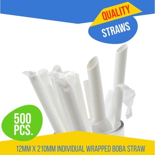 Paper Straws Big hole for Pearls 12x210mm Pointed End 500pcs Individually Wrapped