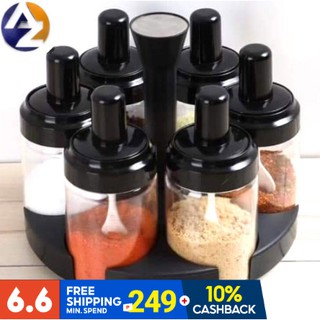 ⭐️AZ⭐️6 IN 1 SPICE AND SEASONING CONDIMENTS BOTTLES CONTAINER WITH ROTATING RACK