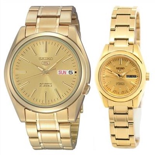Watches✌SEIKO 5 Water Resist COUPLE TWO TONE SILVER GOLD stainless steel watch CLASS A automatic han