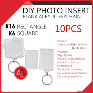 10PCS Acrylic K16 Rectangle K6 Square Blank Key chain for Photo Insert