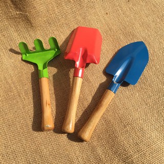 TINGTING 3pcs Metal Garden Tools Set with Wooden Handle Mini Trowel Raks Shovel