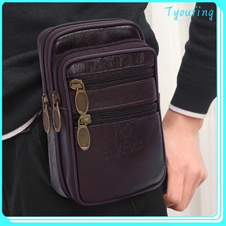 Multi-function Men Cowhide Leather Waist Bag Business Casual Phone Pouch