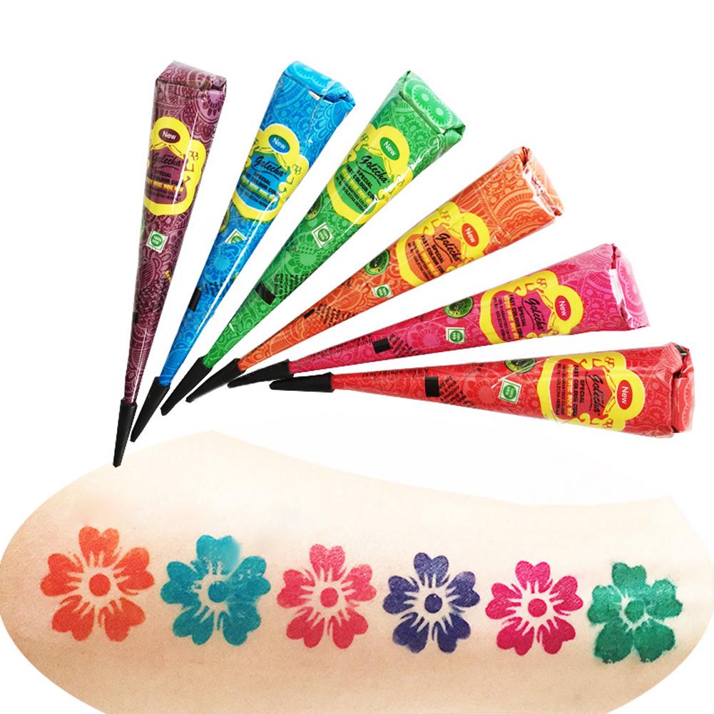 6 Colors Natural Herbal Henna Cones Temporary Tattoo Body Art Paint Me