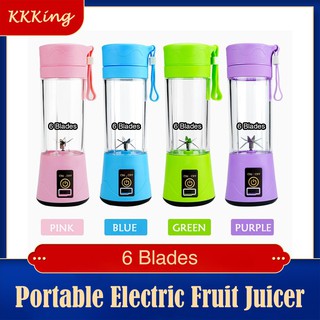 Portable juicer♨⊕KKKing Portable USB Rechargeable Fruit Juicer 6 Blades Cup Blender