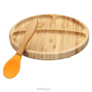 Children's bamboo bowl spoon set with silicone suction cup Organic Bamboo Baby Bowl or Plate with Suction + Spoon ~ Utensil Set (6)