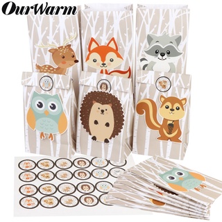 OurWarm 12Pcs Safari Animals Paper Gift Bag Jungle Party Decorations Sweet Candy Packaging Bags Wood