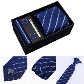 Men Tie Necktie Skinny Business Classic Jacquard Woven Silk Clip Kerchief Set