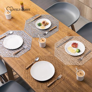 【Ready stock】1pcs PVC Placemats Cutout Hangable mat Octagonal Hollow Non Slip Dining Table Mats Coaster Home table Decoration Gold Placemat