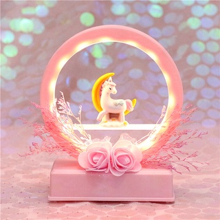 ☢Creative ins wind night light sky city music box with light multifunctional music bell dried flower