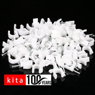 100PC 6MM PLASTIC WIRE CORD LINE CABLE CLIPS W/CEMENT NAIL kita100years