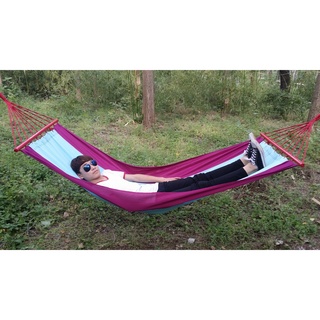 Outdoor Canvas Hammock Single Double Camping Thickened Glider Dormitory Swing Portable Crescent Wood (1)