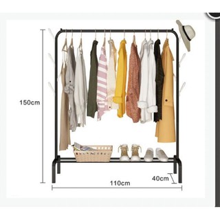 Anti Rust Garment Rack Clothes with Hat Hooks Hanger Bottom Shelves Cloth Organizer Drying Rack