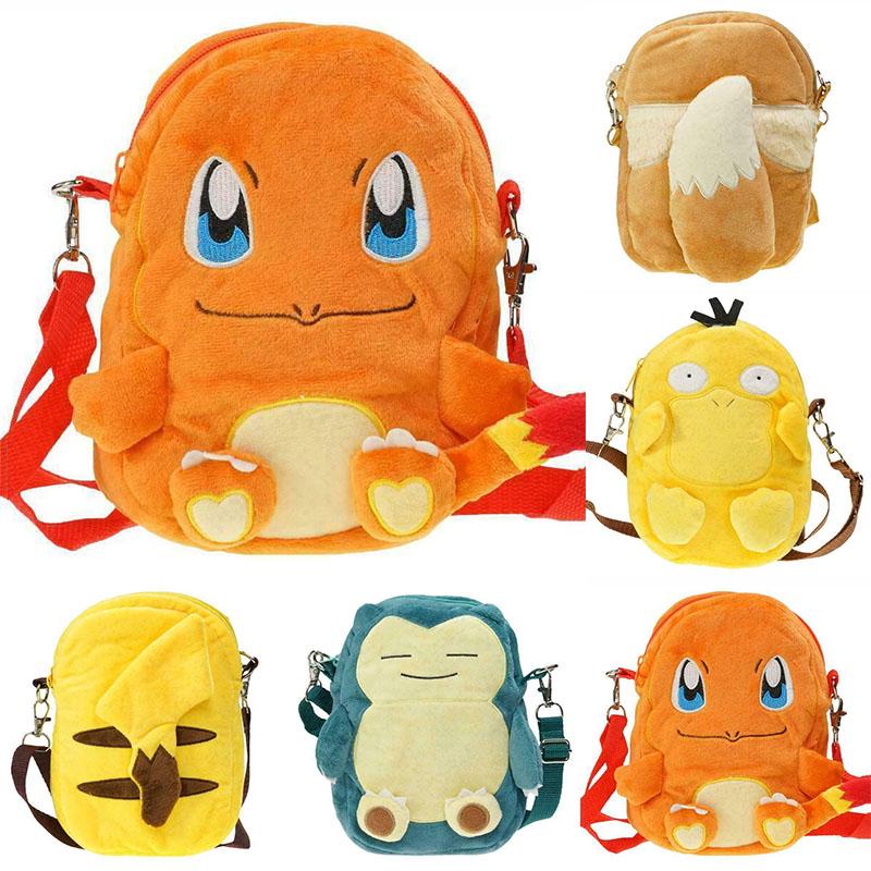 Pokemon Pikachu Snorlax Charmander Eevee Psyduck Plush Backpack Kids Zipper Bag