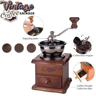 Vintage style Coffee Bean Mill Wooden Grinder w/Hand crank