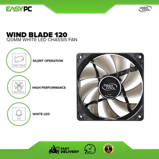 Deepcool Wind Blade 120mm Chassis Fan White Led, Semi-transparent black fan frame with 4 blue LED.