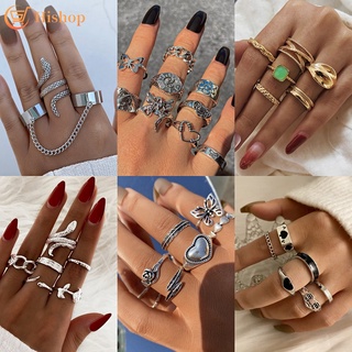 Vintage Metal Rings Set Snake Butterfly Punk Style Rings Set for Women Fashion Accessories Jewelry