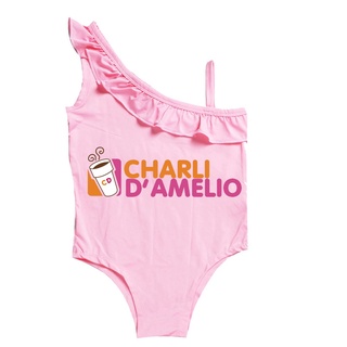 Charli D'Amelio swimwear,girl one piece swimsuit cartoon,children swimsuit