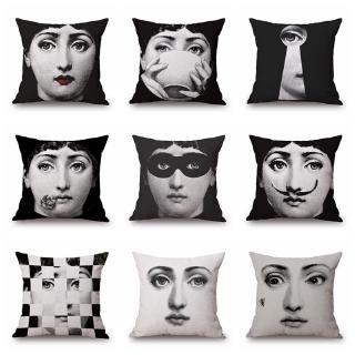 Vintage Piero Fornasetti Face Cotton Linen Pillow Case Waist Cushion Cover