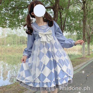 ✟﹊☬Korean Mushroom Cool {spot}~Factory original design Lolita Alice Rabbit Ji dress navy style long sleeve dress