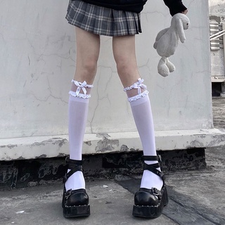 Japanese Lolita Cute Lace Socks Velvet Glass Stockings Bow White jk