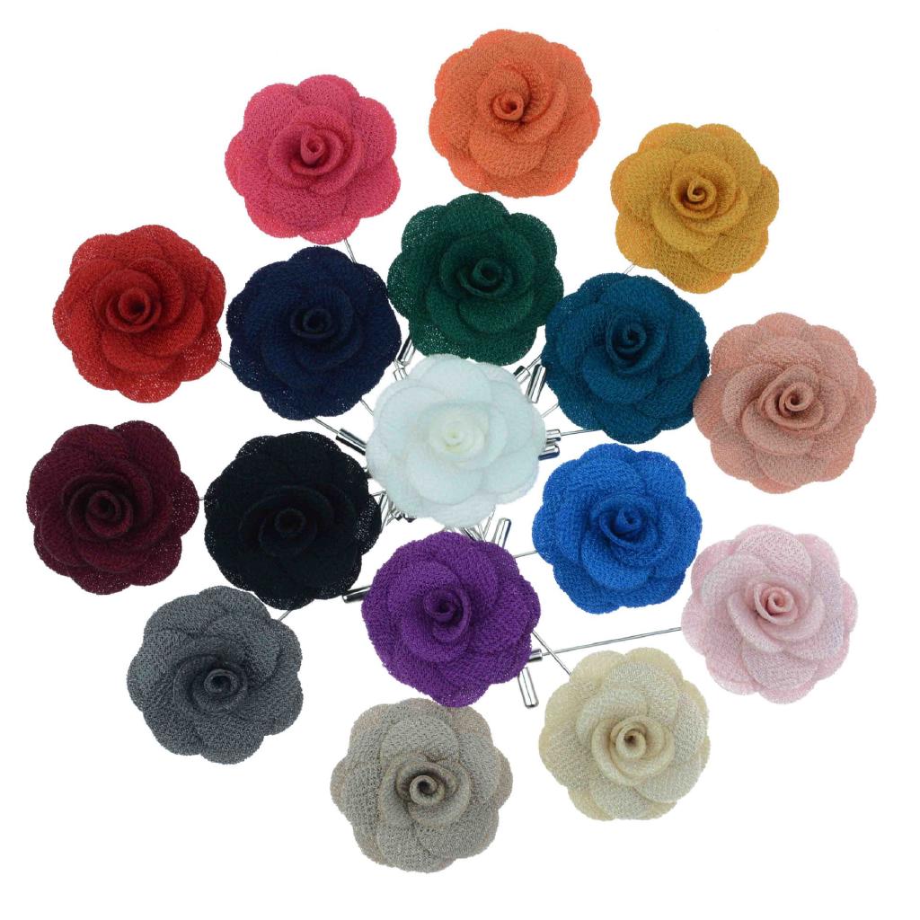 Men & Brooch Flower Lapel Pin Fabric Rose Fashion Brooches Long Needle Wedding Party
