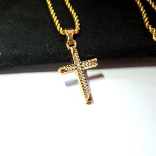 LUX & Gold High Quality and Authentic 18k Gold plated Rope Necklace (22 inches) , Ice Crystal Cross