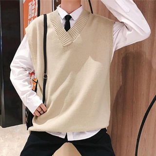 ✱✗▬Korean Fashion School Style Knitted Vest for Men Pure Color Versatile Casual V-neck Tops Japanese Harajuku Loose Coup (1)