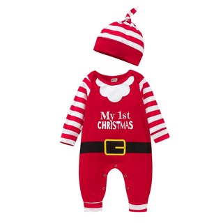 Infant Baby Girls Boys My First Christmas Outfits, Long Sleeves Jumpsuit Santa Claus Costume with Ha