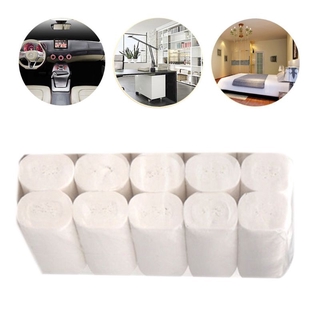 [soft]10 Rolls Family 4-Ply Toilet Paper Ultra Soft Natural Wood Pulp Strong Thickened Household Bat