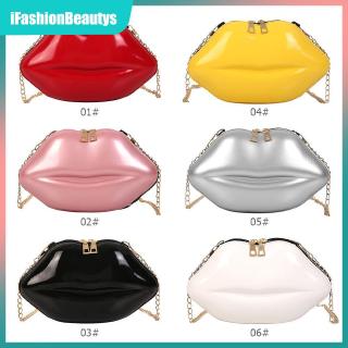 ✾iF✾Solid Color Lips Women PVC Crossbody Handbags Chain Shoulder Evening Party Clutch