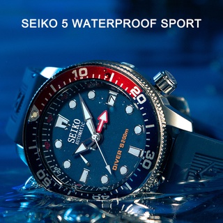 Waterproof Seiko 5 Luminous Watch Japan Quartz with Calendar Divers Mens Black Rubber Original Janpa