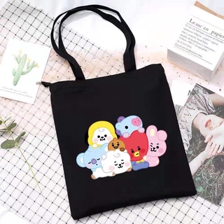 Korean BTS BT21 Cartoon Printed Canvas Tote Bag Fashion Shoulder Bag Printed