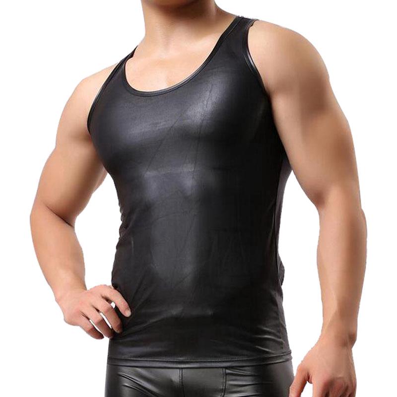 Tank Top Men Sexy Leather T-Shirt Men's Sleeveless Singlet Undershirts